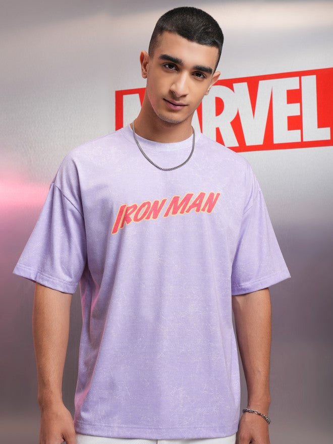 Marvel By Highlander Men Violet Iron Man Printed Round Neck Oversized Fit T-Shirt - Violet - Image 3