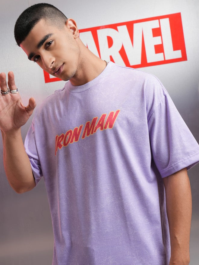 Marvel By Highlander Men Violet Iron Man Printed Round Neck Oversized Fit T-Shirt - Violet - Image 4