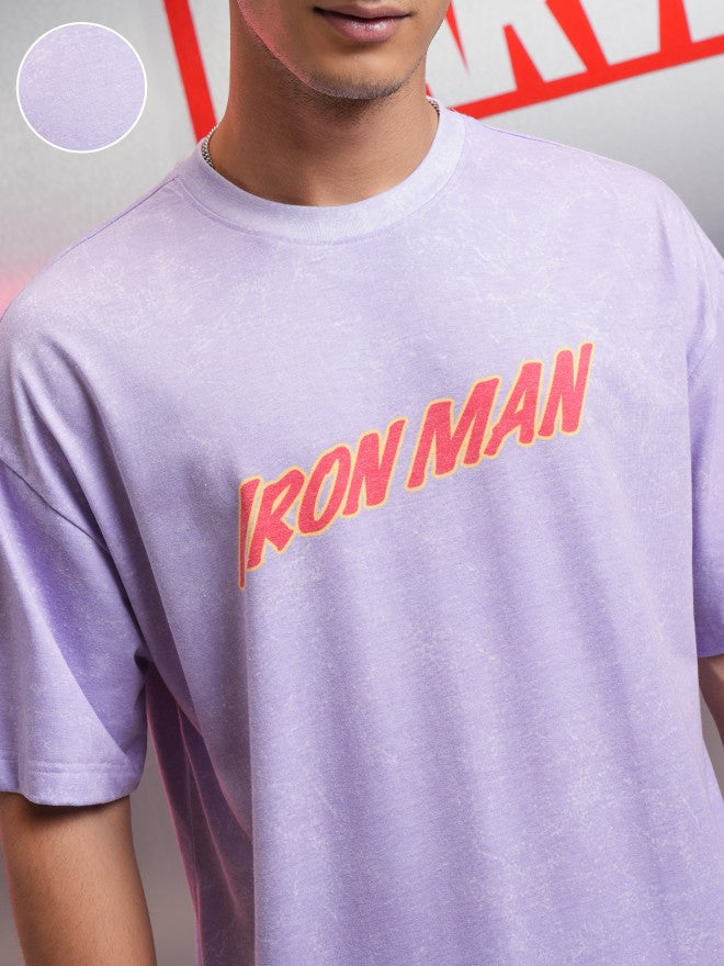 Marvel By Highlander Men Violet Iron Man Printed Round Neck Oversized Fit T-Shirt - Violet - Image 5
