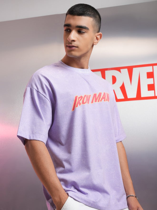 Marvel By Highlander Men Violet Iron Man Printed Round Neck Oversized Fit T-Shirt - Violet - Image 6