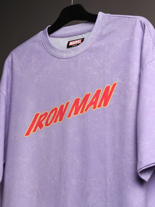 Marvel By Highlander Men Violet Iron Man Printed Round Neck Oversized Fit T-Shirt - Violet - Image 7