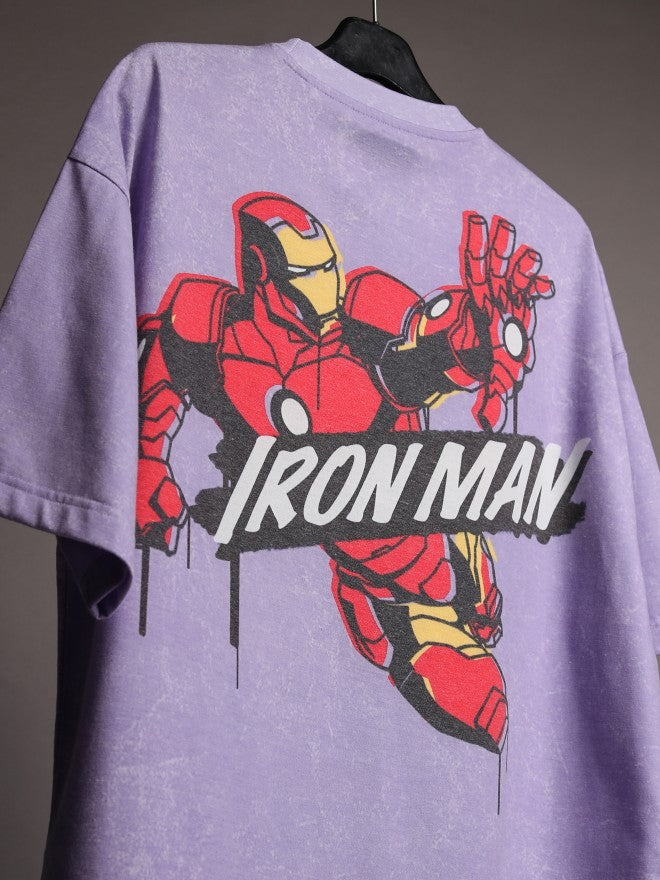 Marvel By Highlander Men Violet Iron Man Printed Round Neck Oversized Fit T-Shirt - Violet - Image 8