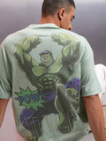 Marvel By Highlander Men Green Hulk Printed Round Neck Oversized Fit T-Shirt - Green - Image 1