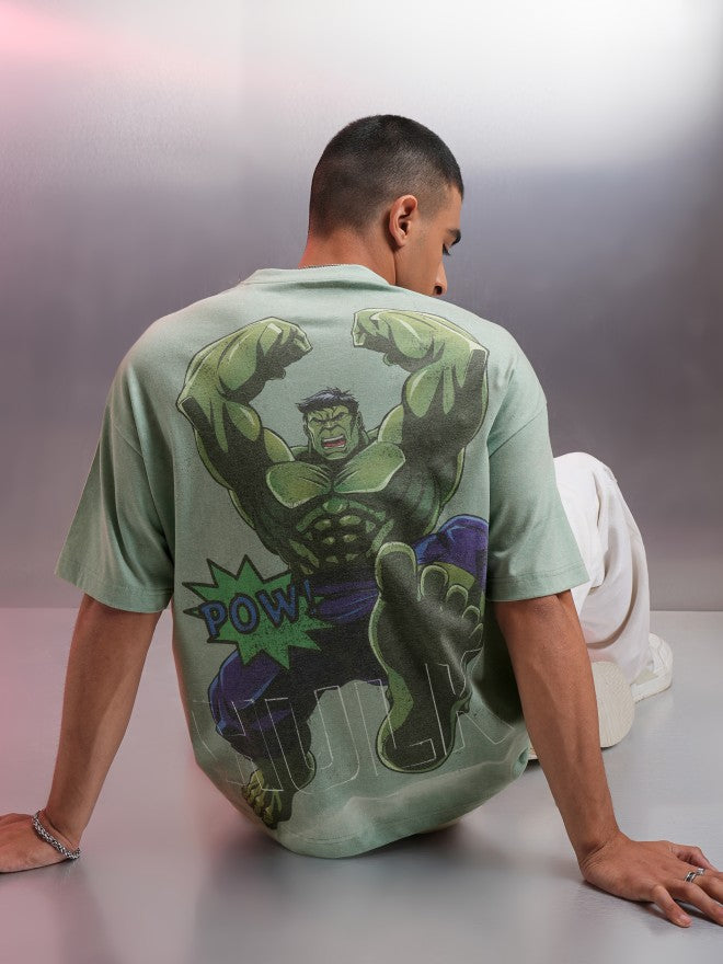 Marvel By Highlander Men Green Hulk Printed Round Neck Oversized Fit T-Shirt - Green - Image 2