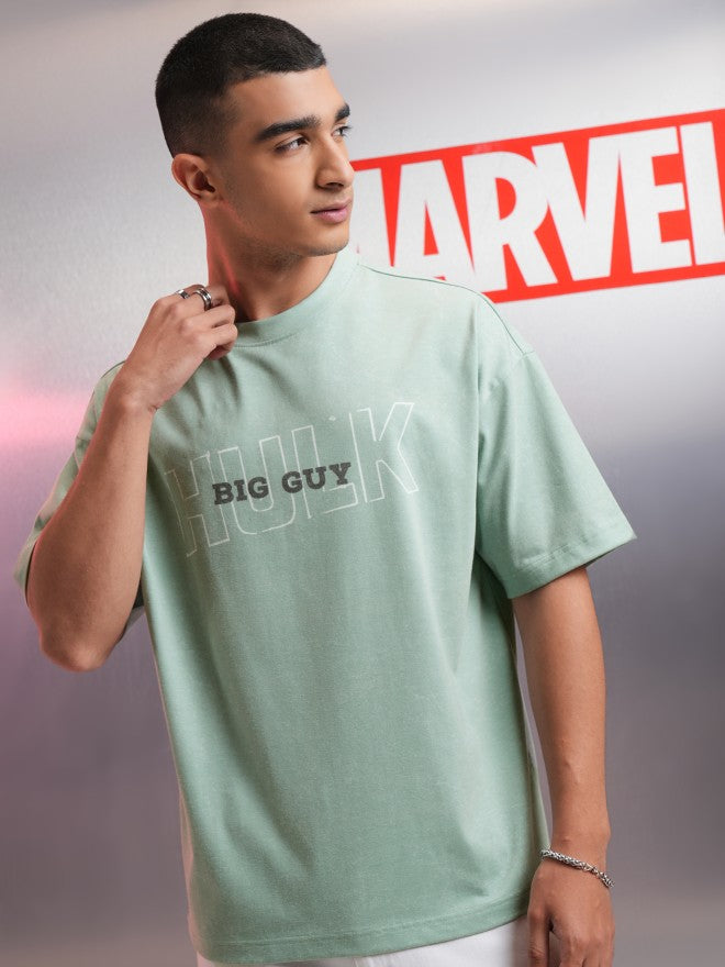 Marvel By Highlander Men Green Hulk Printed Round Neck Oversized Fit T-Shirt - Green - Image 3