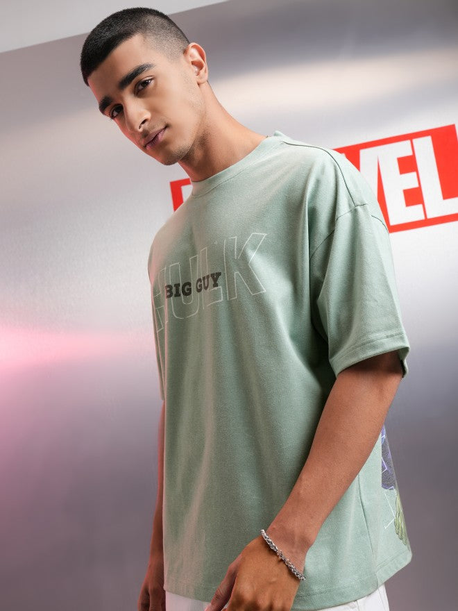Marvel By Highlander Men Green Hulk Printed Round Neck Oversized Fit T-Shirt - Green - Image 4