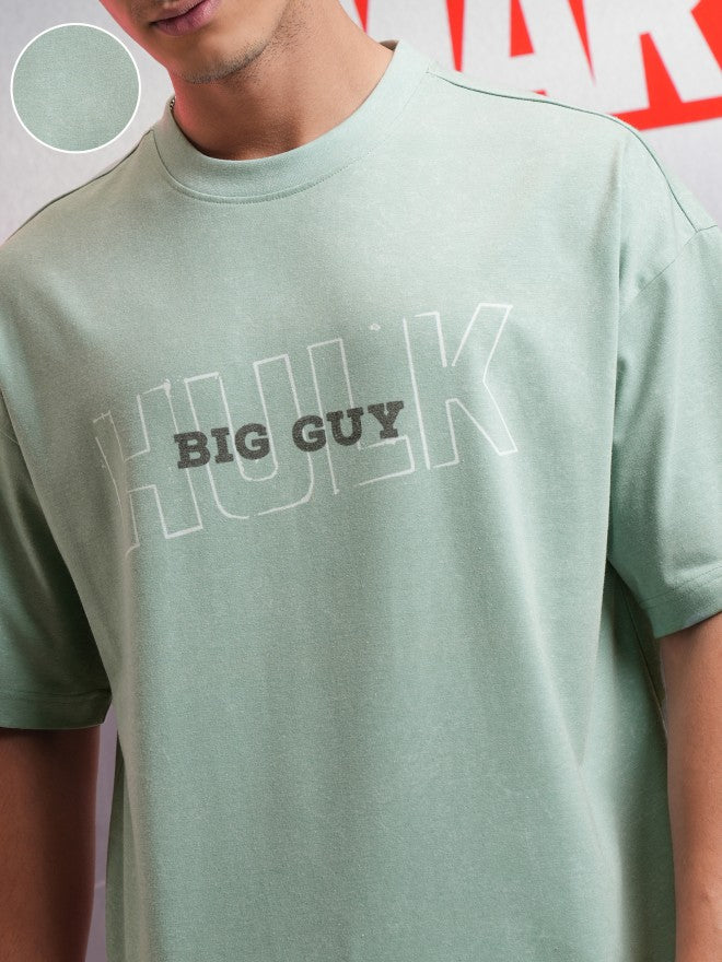 Marvel By Highlander Men Green Hulk Printed Round Neck Oversized Fit T-Shirt - Green - Image 5