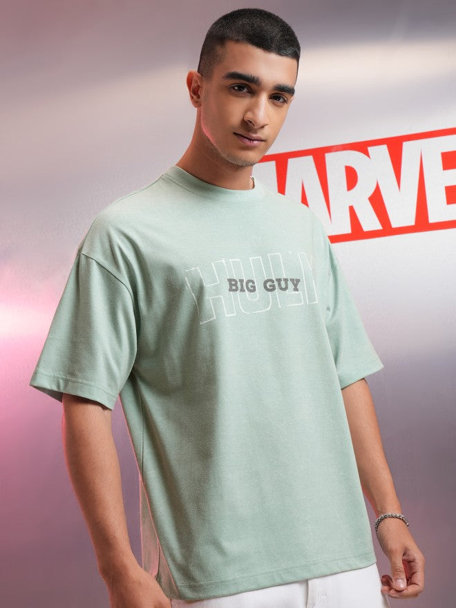 Marvel By Highlander Men Green Hulk Printed Round Neck Oversized Fit T-Shirt - Green - Image 6