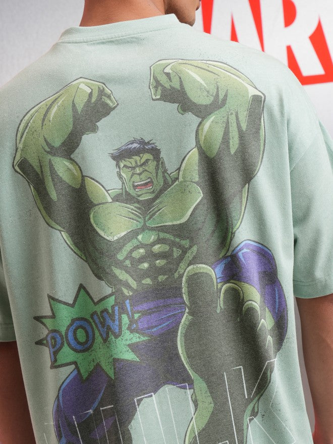 Marvel By Highlander Men Green Hulk Printed Round Neck Oversized Fit T-Shirt - Green - Image 7
