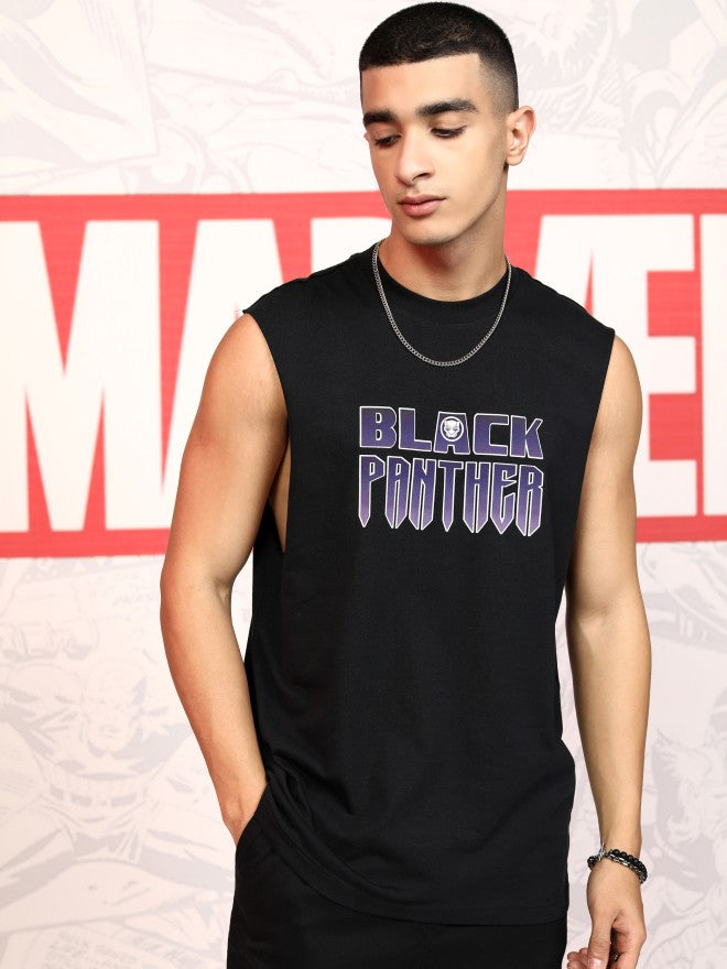 Marvel By Highlander Men Black Black Panther Printed Round Neck T-Shirt - Black - Image 3
