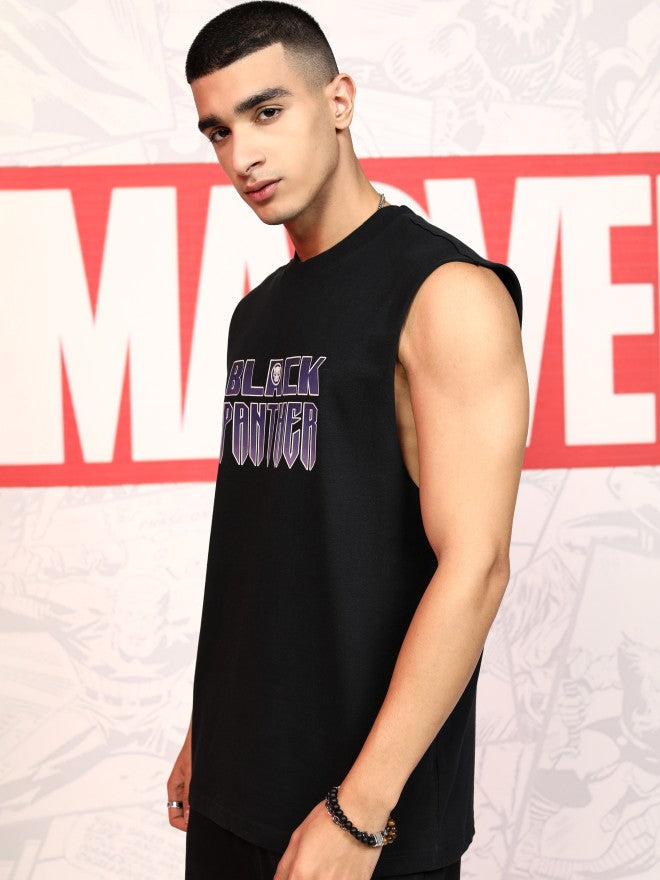 Marvel By Highlander Men Black Black Panther Printed Round Neck T-Shirt - Black - Image 4