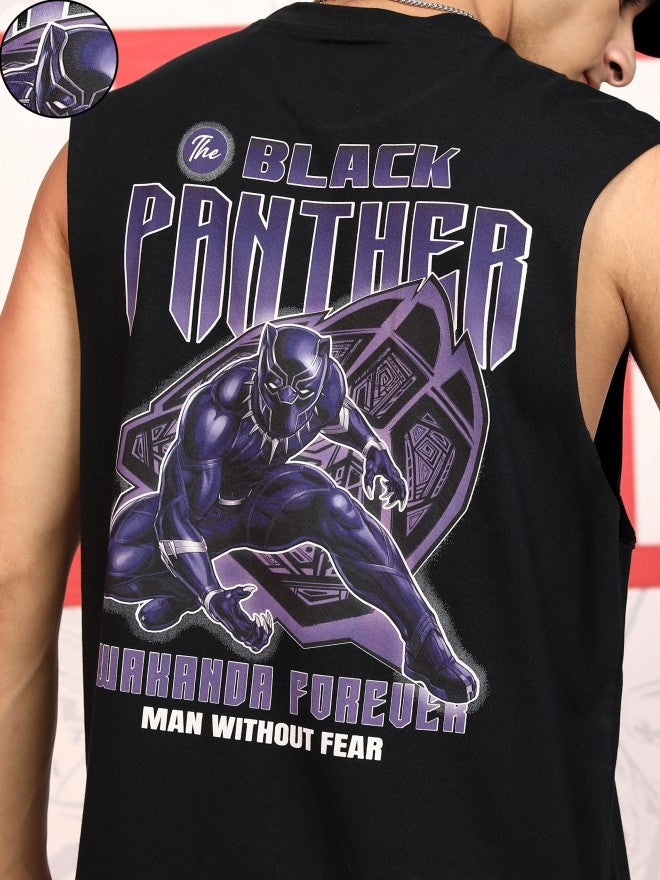 Marvel By Highlander Men Black Black Panther Printed Round Neck T-Shirt - Black - Image 5