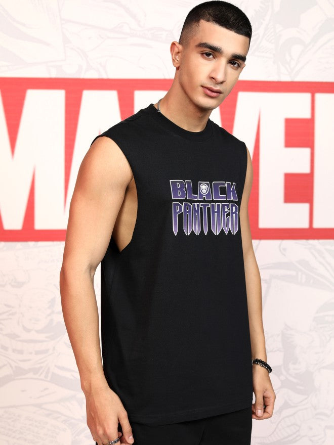 Marvel By Highlander Men Black Black Panther Printed Round Neck T-Shirt - Black - Image 6