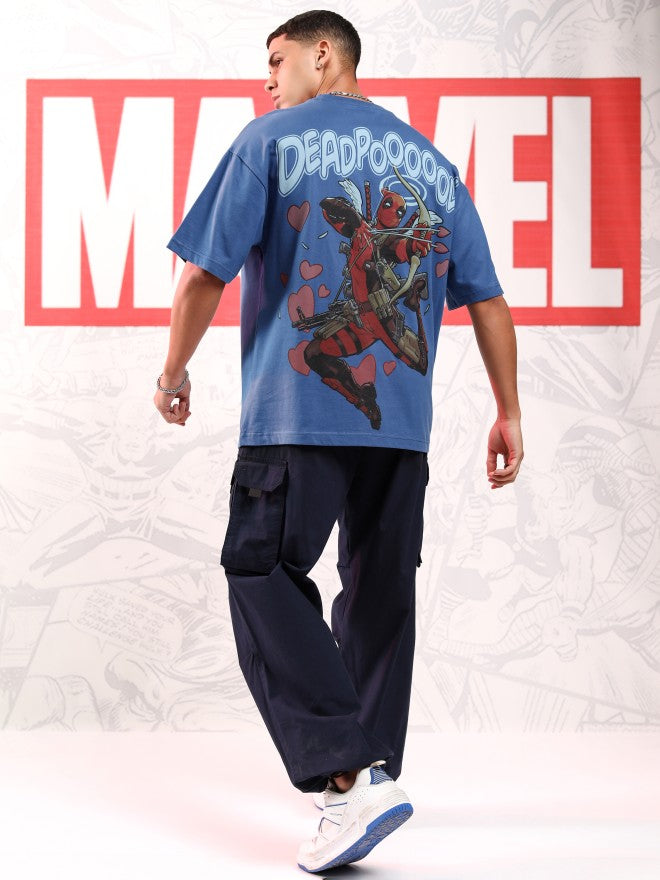 Marvel By Highlander Men Blue Deadpool Printed Round Neck Oversized Fit T-Shirt - Blue - Image 2