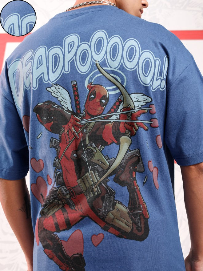 Marvel By Highlander Men Blue Deadpool Printed Round Neck Oversized Fit T-Shirt - Blue - Image 5