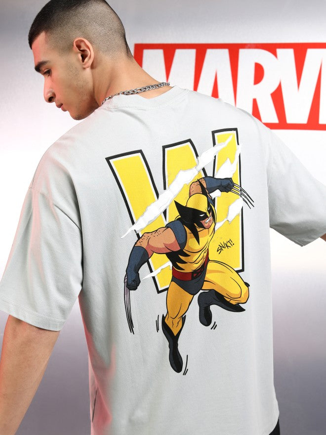 Marvel By Highlander Men Grey X-Men Printed Round Neck Oversized Fit T-Shirt - Grey - Image 1