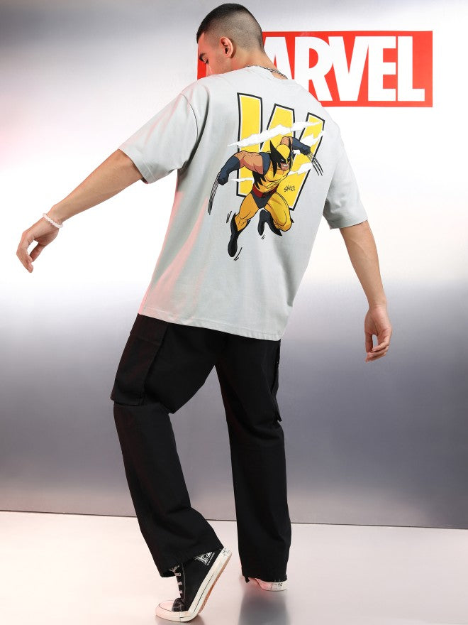Marvel By Highlander Men Grey X-Men Printed Round Neck Oversized Fit T-Shirt - Grey - Image 2