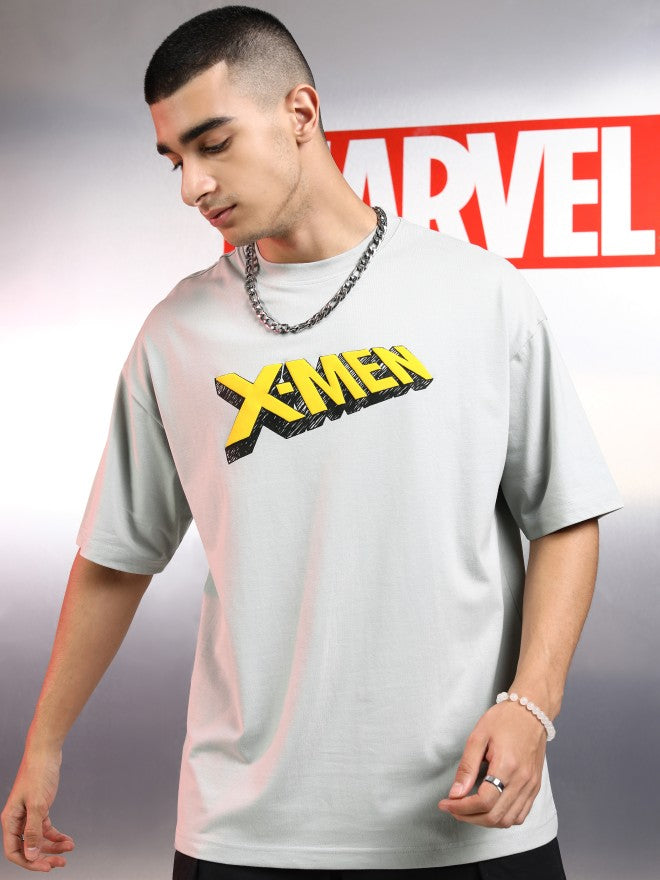 Marvel By Highlander Men Grey X-Men Printed Round Neck Oversized Fit T-Shirt - Grey - Image 3