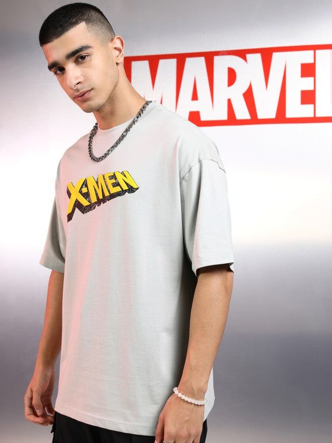 Marvel By Highlander Men Grey X-Men Printed Round Neck Oversized Fit T-Shirt - Grey - Image 4