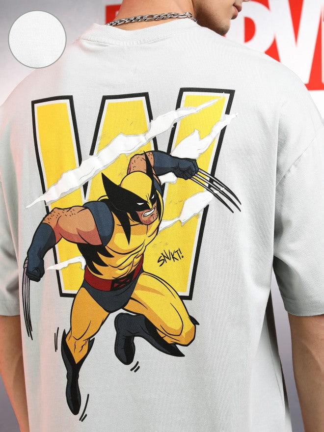 Marvel By Highlander Men Grey X-Men Printed Round Neck Oversized Fit T-Shirt - Grey - Image 5