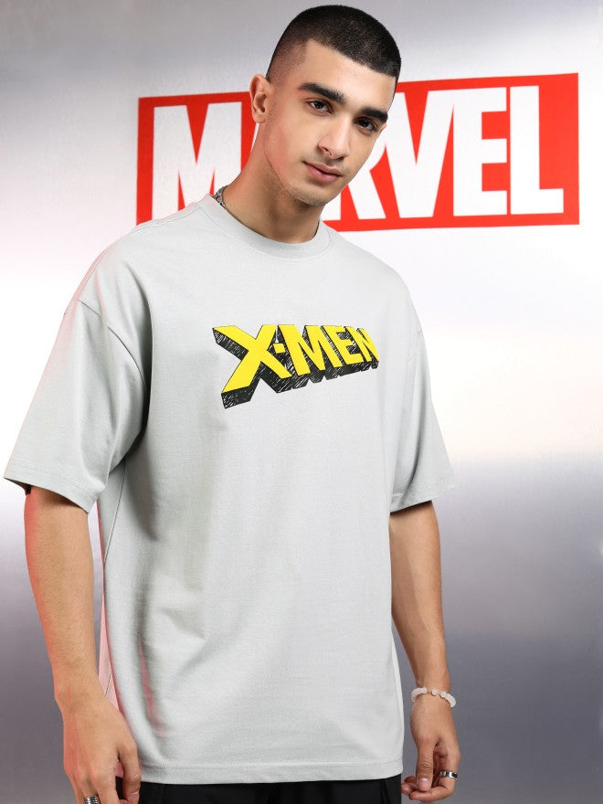 Marvel By Highlander Men Grey X-Men Printed Round Neck Oversized Fit T-Shirt - Grey - Image 6