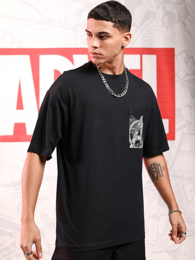 Marvel By Highlander Men Black Avengers Printed Round Neck Oversized Fit T-Shirt - Black - Image 6