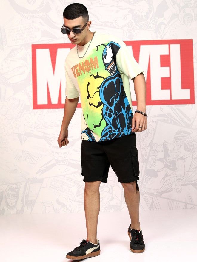 Marvel By Highlander Men Green Venom Printed Round Neck Oversized Fit T-Shirt - Green - Image 2