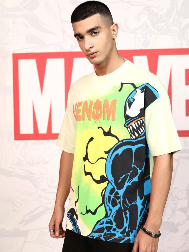 Marvel By Highlander Men Green Venom Printed Round Neck Oversized Fit T-Shirt - Green - Image 4