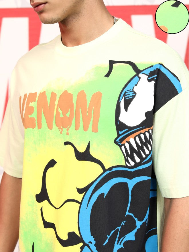 Marvel By Highlander Men Green Venom Printed Round Neck Oversized Fit T-Shirt - Green - Image 5