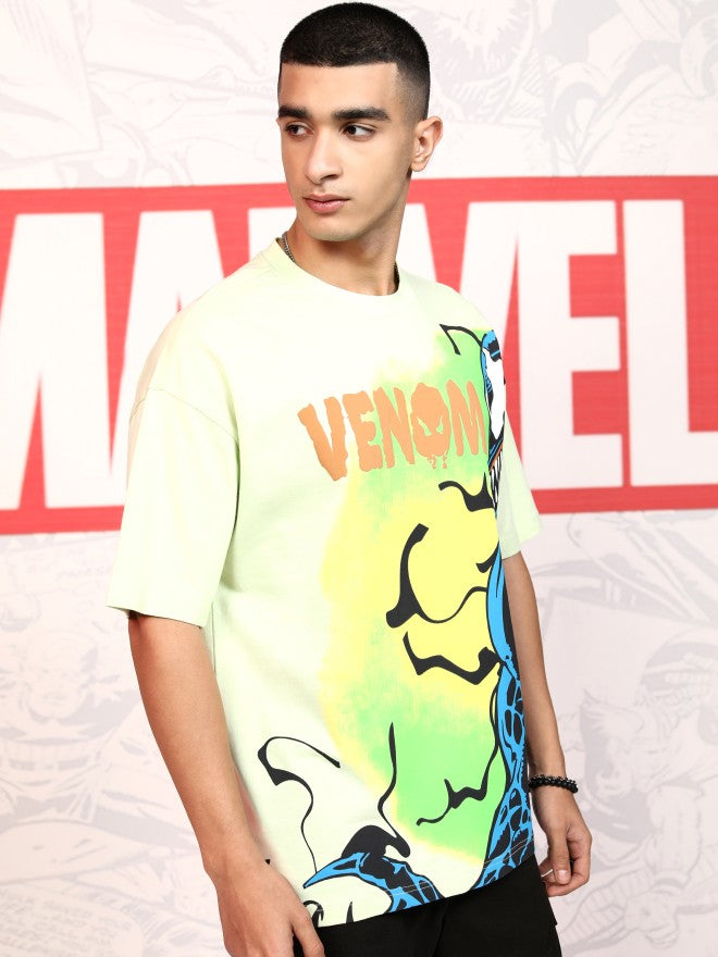 Marvel By Highlander Men Green Venom Printed Round Neck Oversized Fit T-Shirt - Green - Image 6
