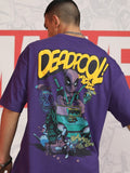 Marvel By Highlander Men Purple Deadpool Printed Round Neck Oversized Fit T-Shirt - Purple - Image 1