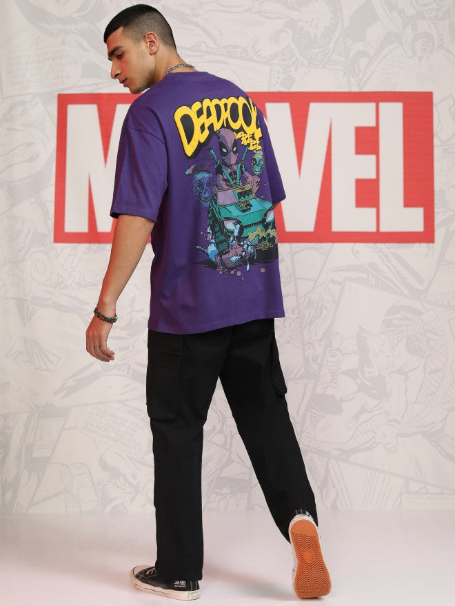 Marvel By Highlander Men Purple Deadpool Printed Round Neck Oversized Fit T-Shirt - Purple - Image 2