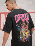 Marvel By Highlander Men Black Deadpool Printed Round Neck Oversized Fit T-Shirt - Black - Image 1