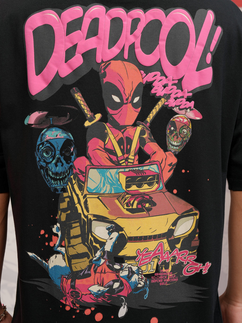 Marvel By Highlander Men Black Deadpool Printed Round Neck Oversized Fit T-Shirt - Black - Image 7