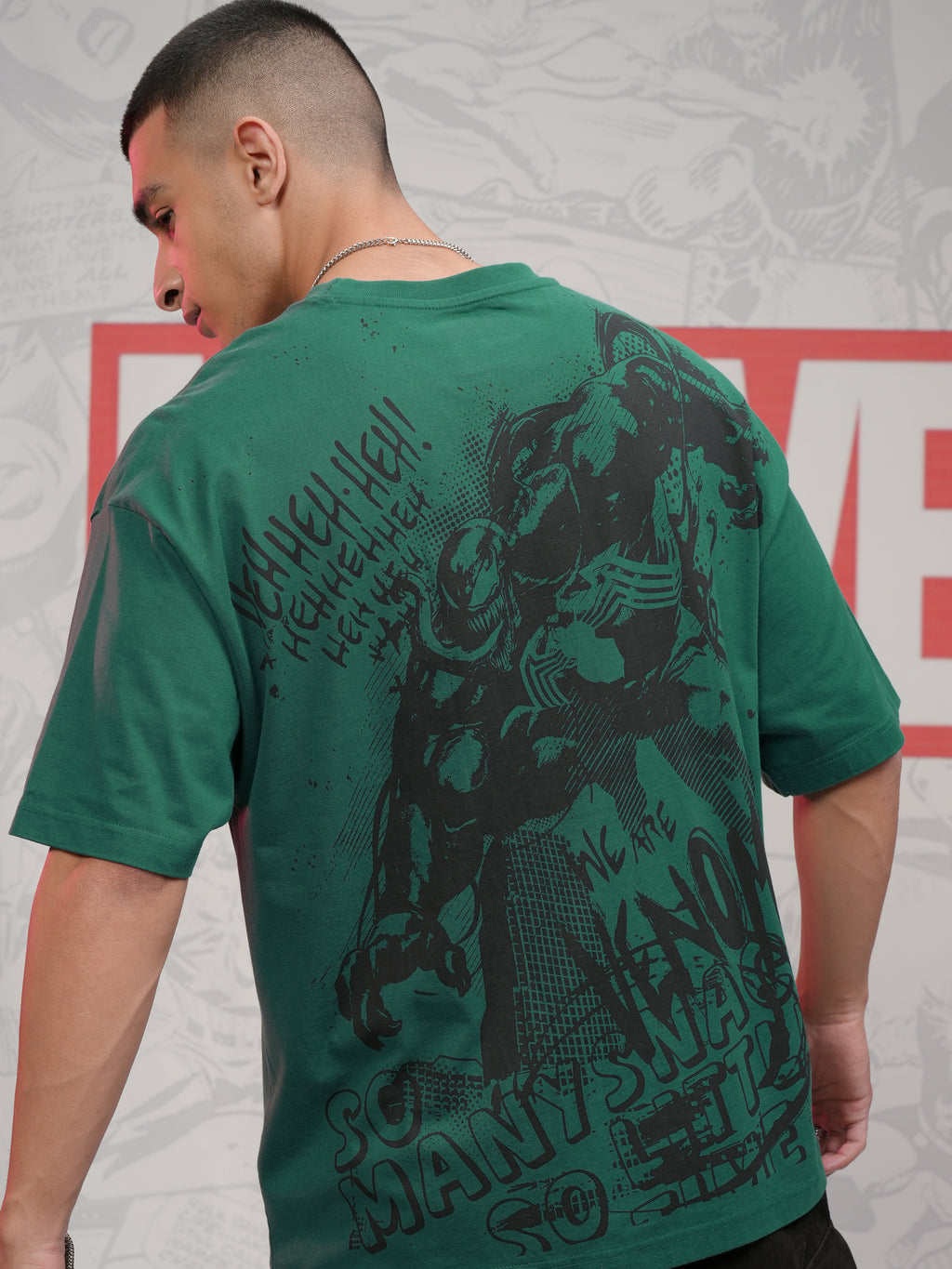 Marvel By Highlander Men Green Venom Printed Round Neck Oversized Fit T-Shirt - Green - Image 1
