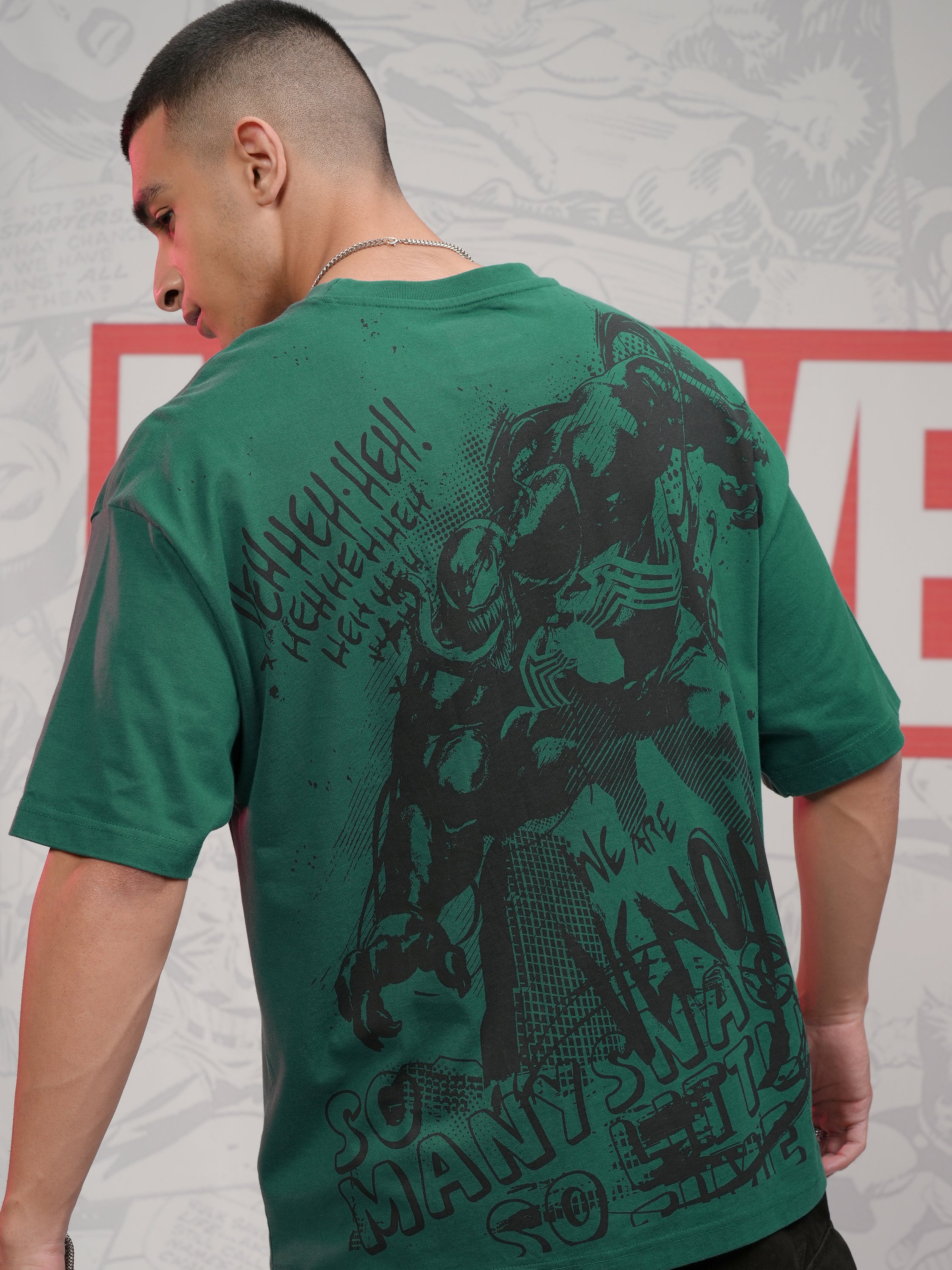Marvel By Highlander Men Green Venom Printed Round Neck Oversized Fit T-Shirt - Green - Image 1