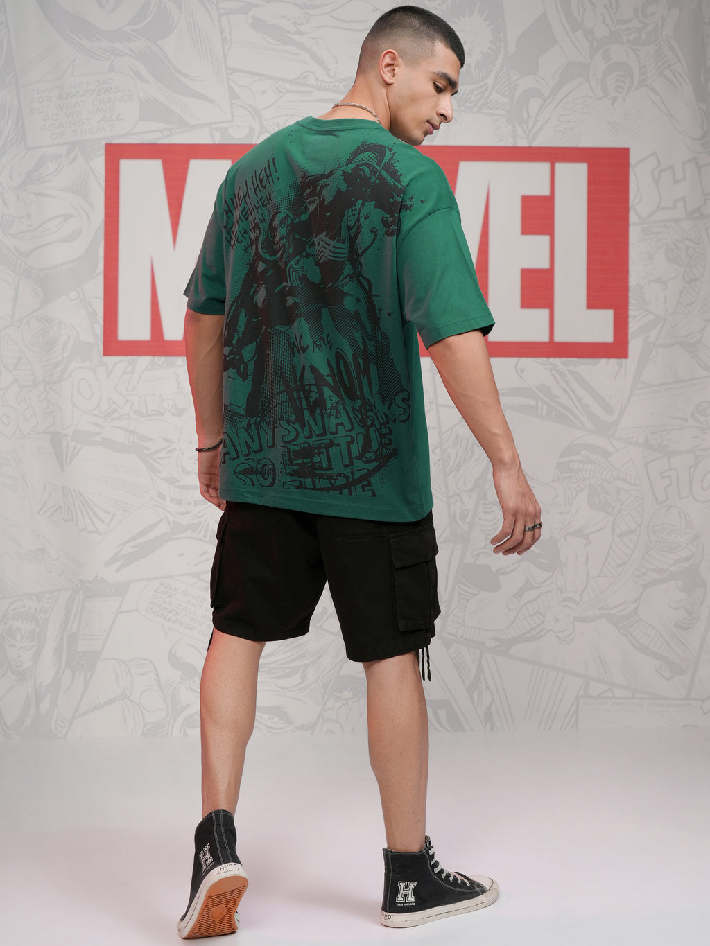 Marvel By Highlander Men Green Venom Printed Round Neck Oversized Fit T-Shirt - Green - Image 2