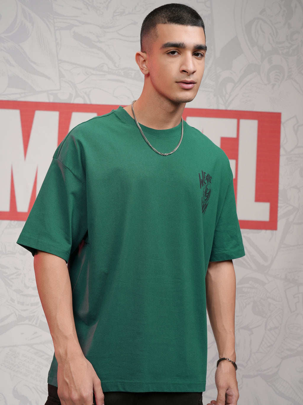 Marvel By Highlander Men Green Venom Printed Round Neck Oversized Fit T-Shirt - Green - Image 3