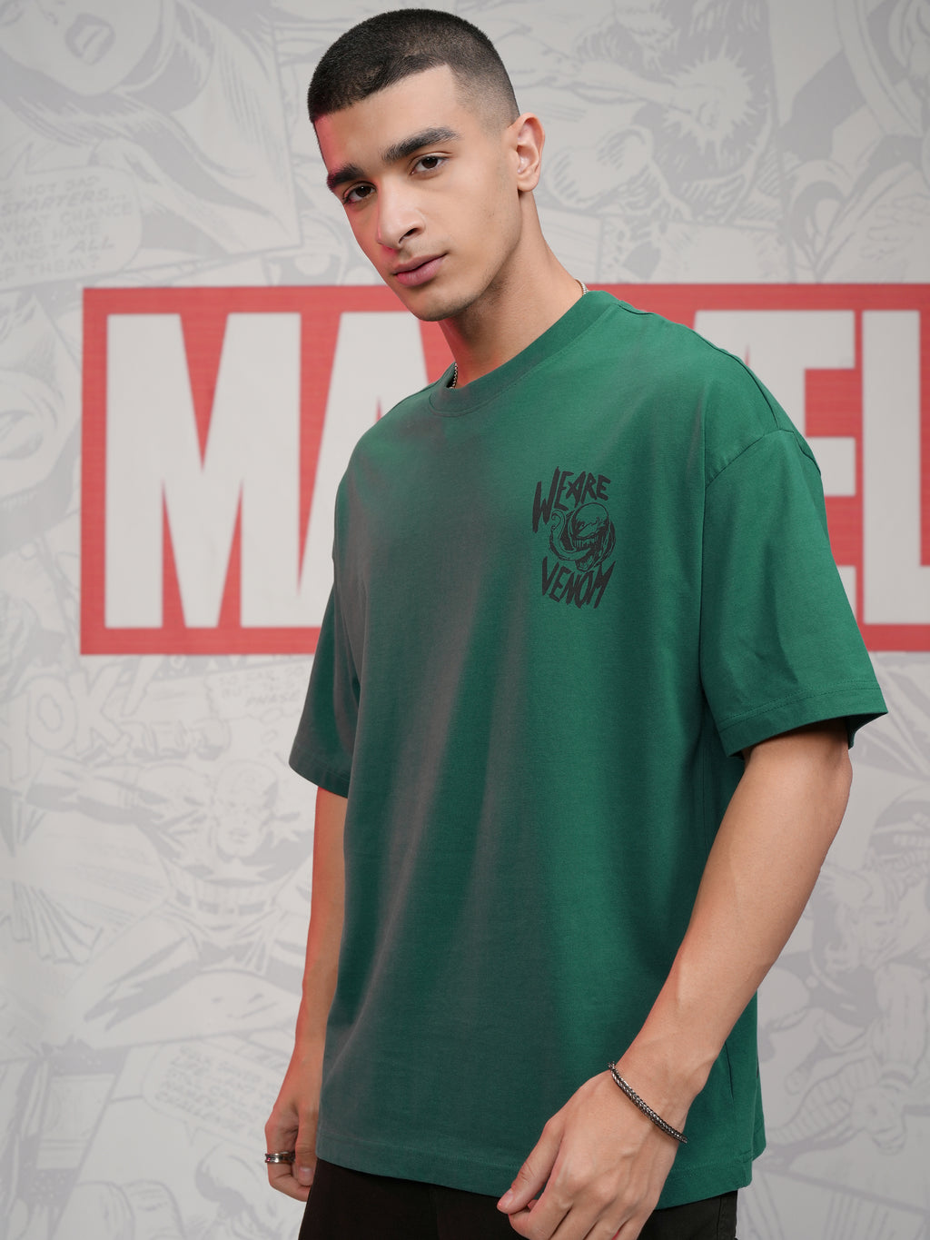 Marvel By Highlander Men Green Venom Printed Round Neck Oversized Fit T-Shirt - Green - Image 4