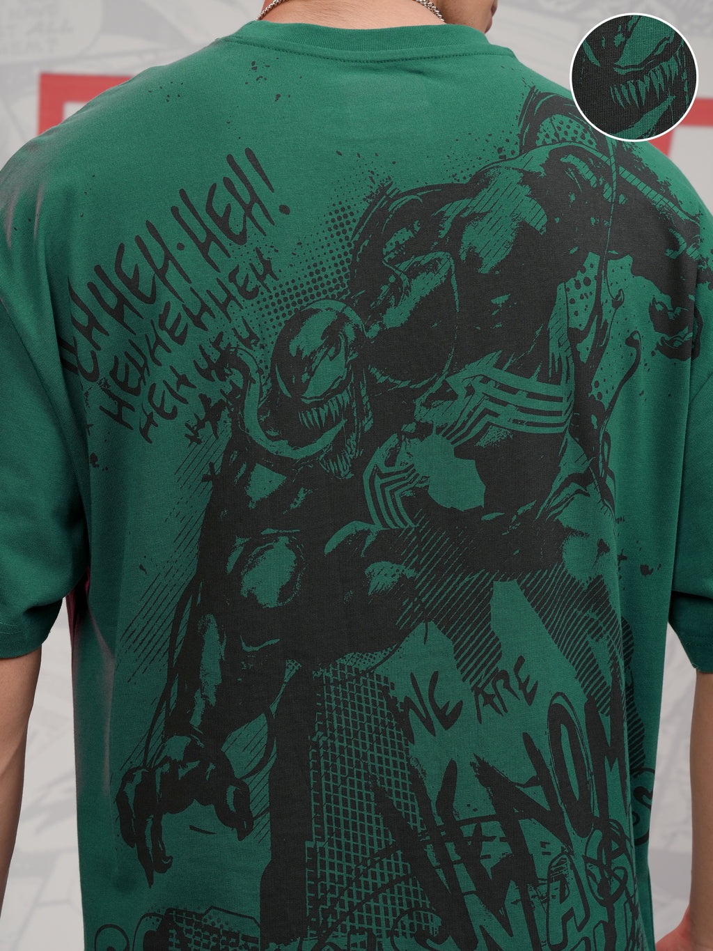 Marvel By Highlander Men Green Venom Printed Round Neck Oversized Fit T-Shirt - Green - Image 5