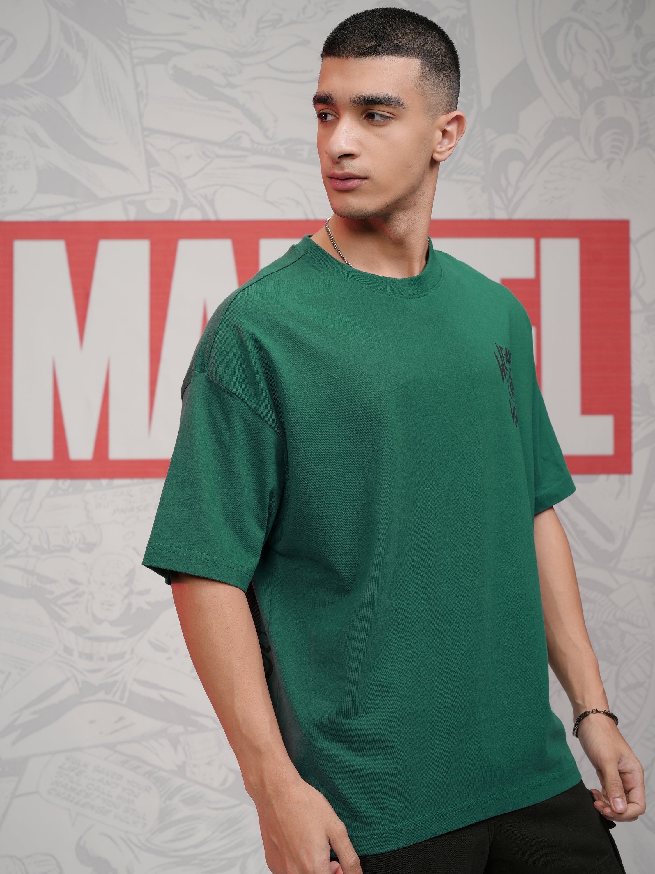 Marvel By Highlander Men Green Venom Printed Round Neck Oversized Fit T-Shirt - Green - Image 6