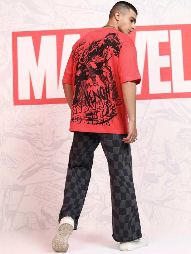 Marvel By Highlander Men Red Venom Printed Round Neck Oversized Fit T-Shirt - Red - Image 2