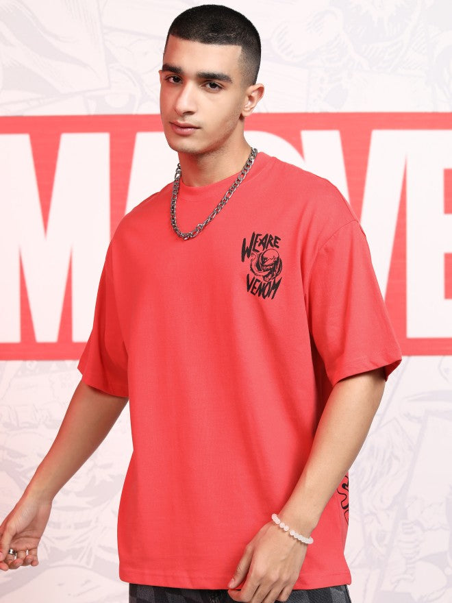 Marvel By Highlander Men Red Venom Printed Round Neck Oversized Fit T-Shirt - Red - Image 3
