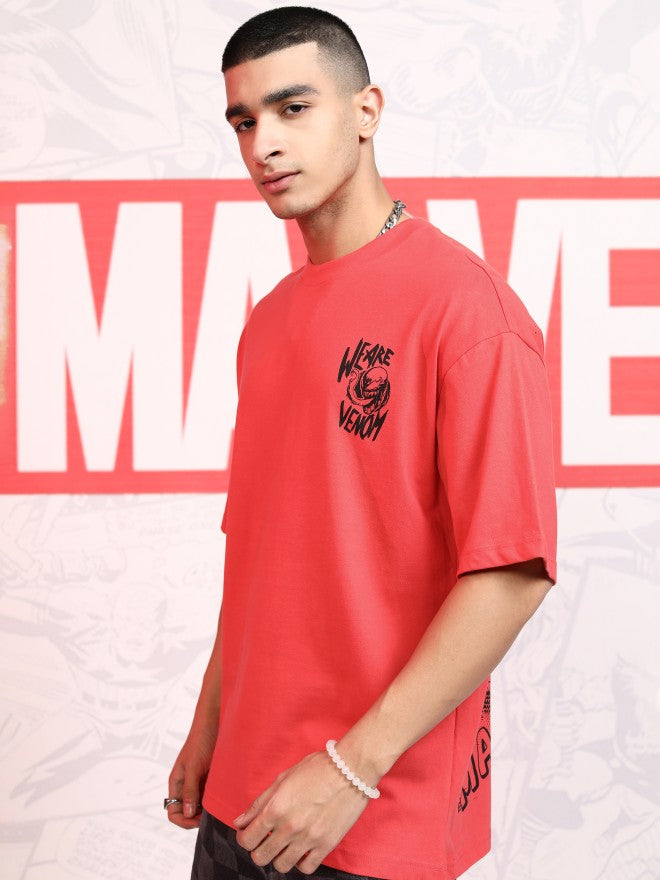 Marvel By Highlander Men Red Venom Printed Round Neck Oversized Fit T-Shirt - Red - Image 4