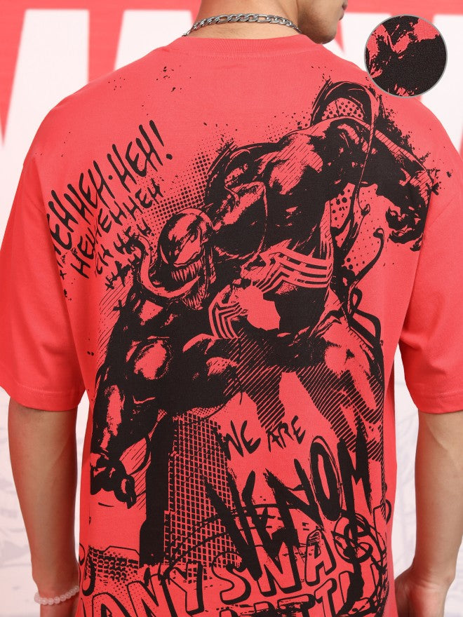 Marvel By Highlander Men Red Venom Printed Round Neck Oversized Fit T-Shirt - Red - Image 5