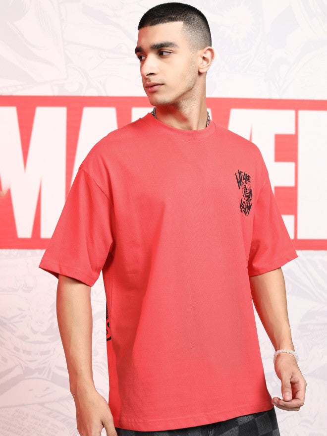 Marvel By Highlander Men Red Venom Printed Round Neck Oversized Fit T-Shirt - Red - Image 6