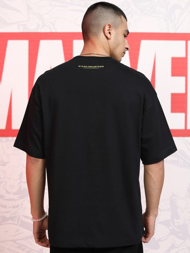 Marvel By Highlander Men Black Iron Man Printed Round Neck Oversized Fit T-Shirt - Black - Image 3