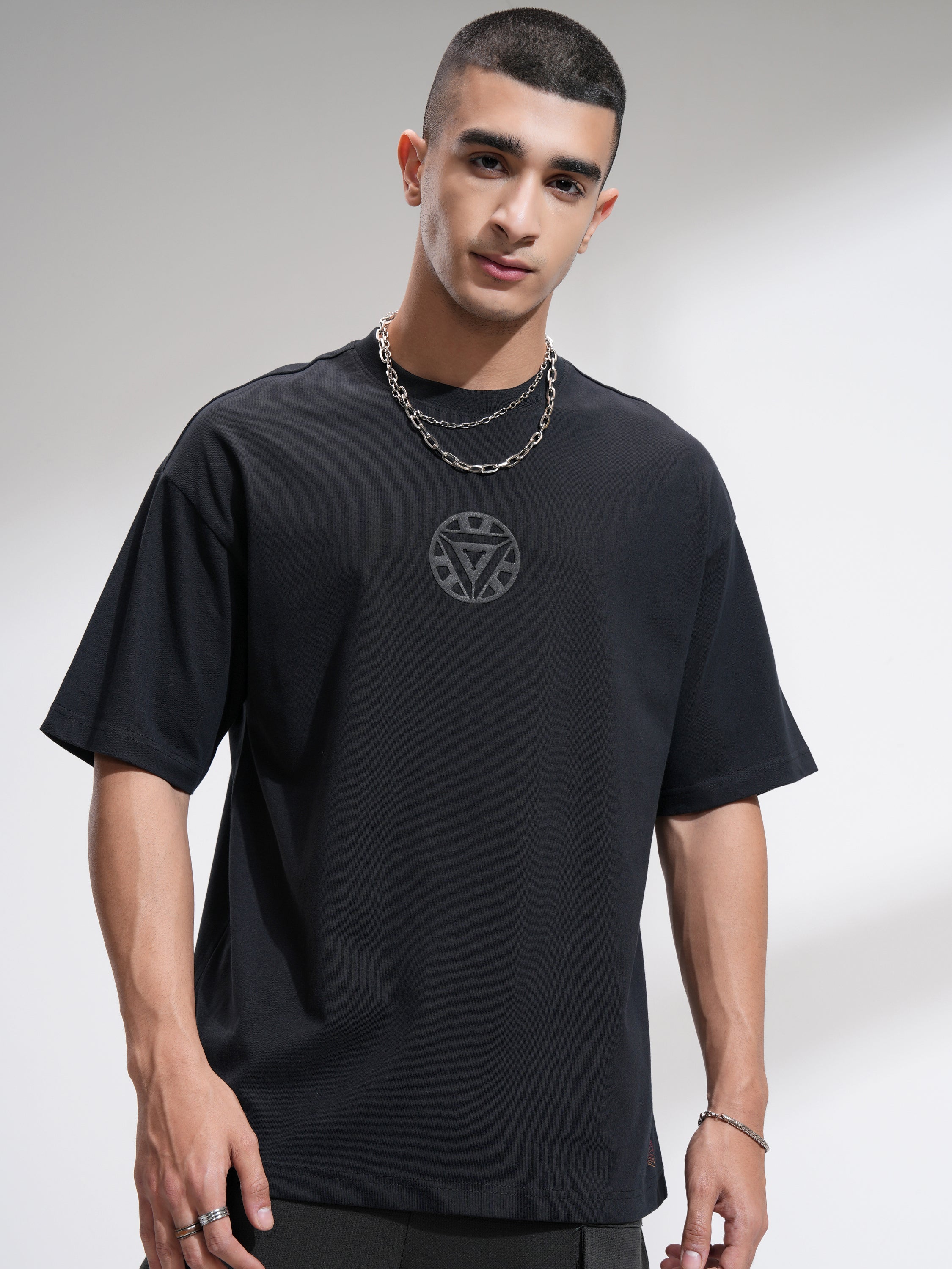 Marvel By Highlander Men Black Iron Man Printed Round Neck Oversized Fit T-Shirt - Black - Image 3