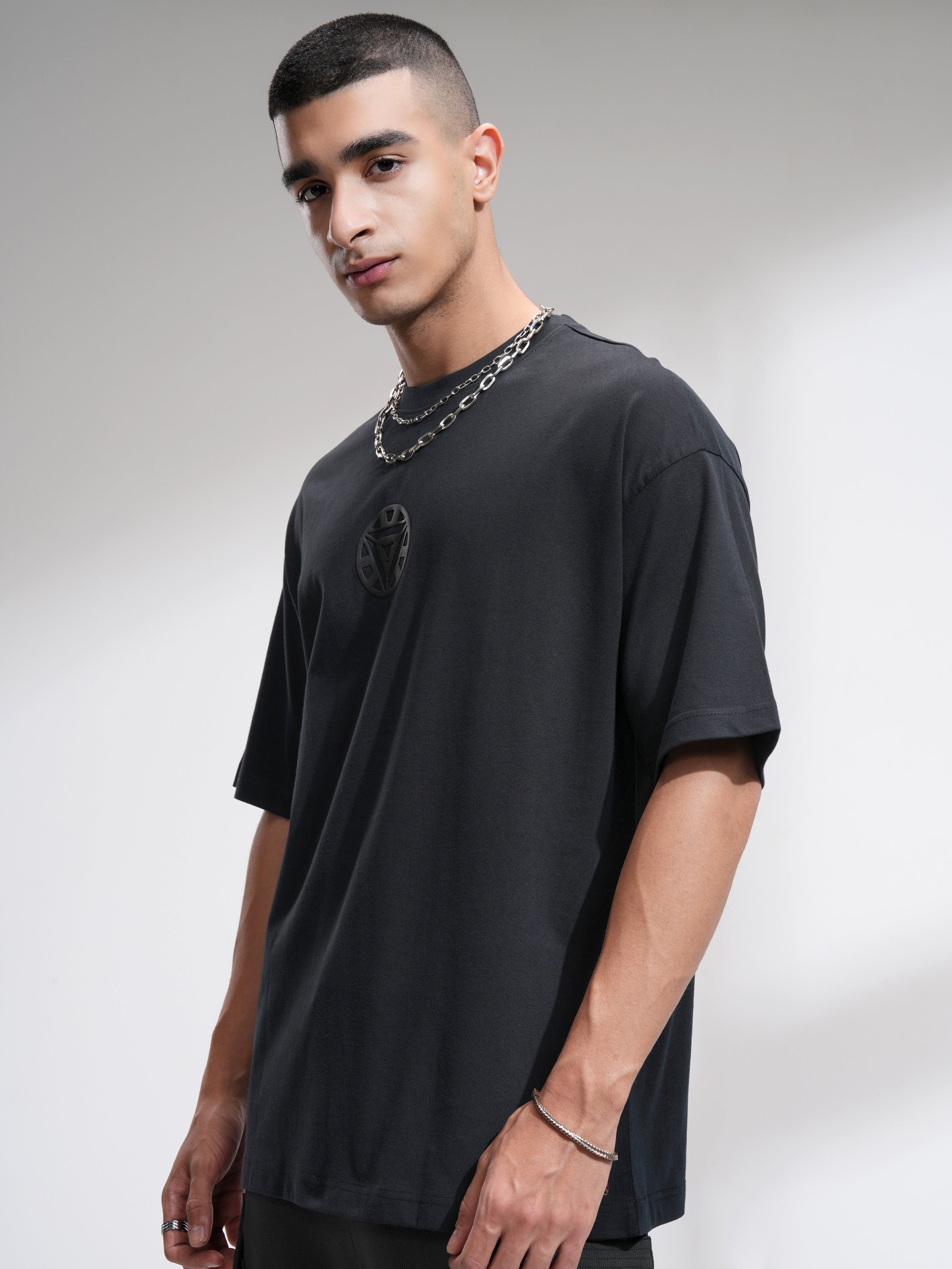 Marvel By Highlander Men Black Iron Man Printed Round Neck Oversized Fit T-Shirt - Black - Image 4
