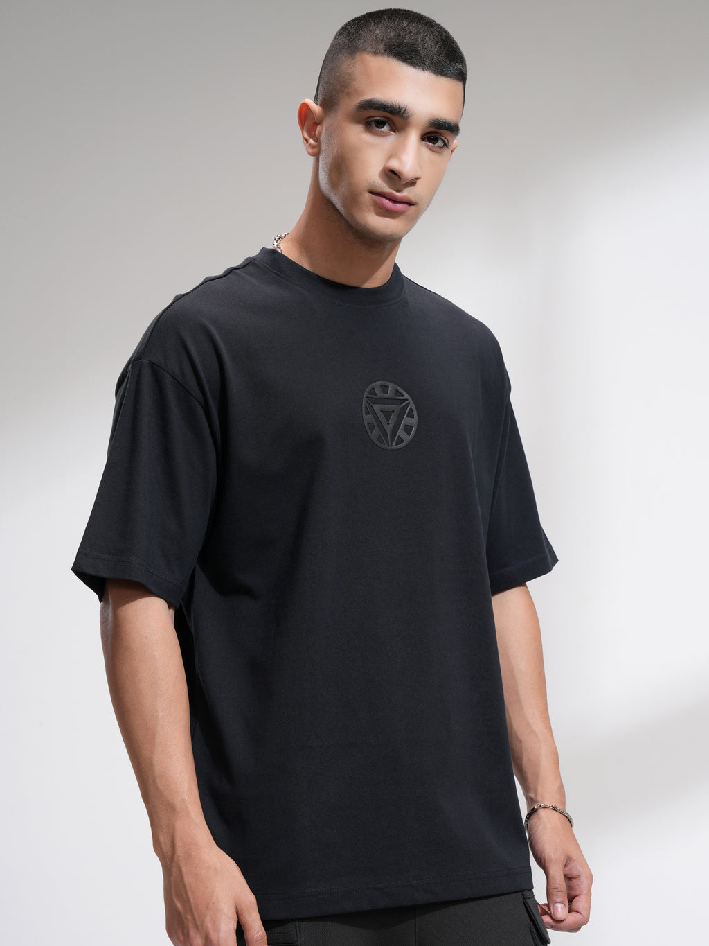 Marvel By Highlander Men Black Iron Man Printed Round Neck Oversized Fit T-Shirt - Black - Image 6